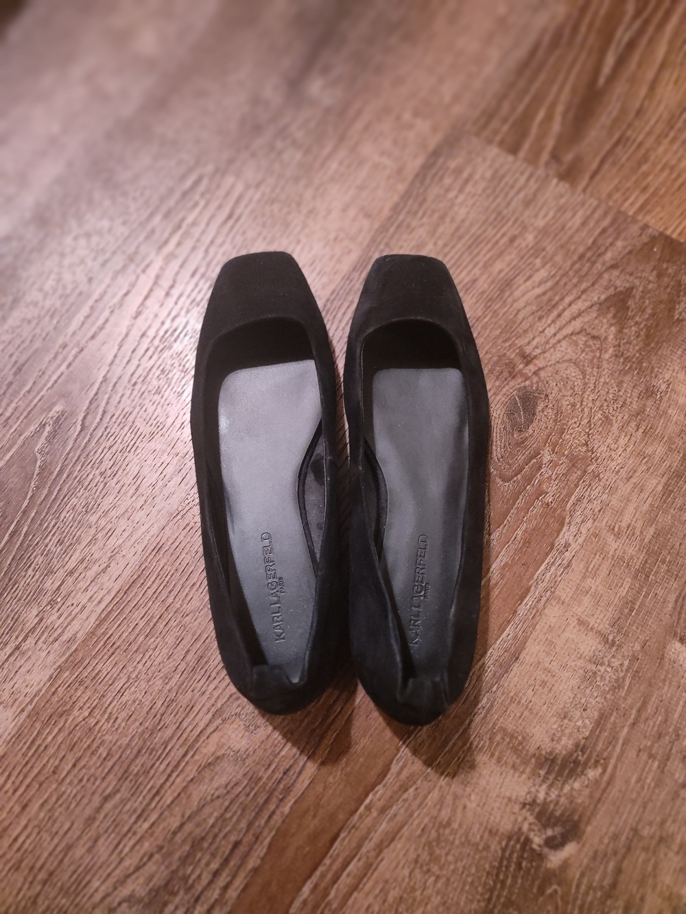 Kurt Geiger Black Suede Square-Toe Ballet Flats